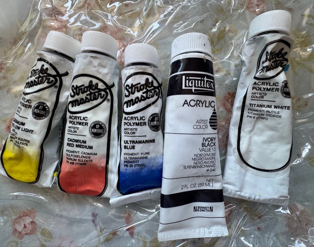Vintage Strokemaster Dick Blick Liquitex Acrylic Artist Paint Lot 5 Cadmium
